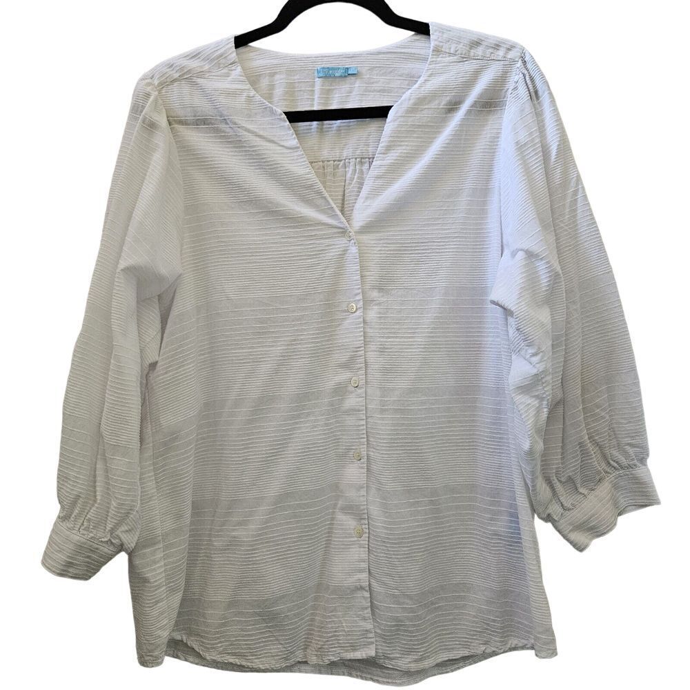 J. McLaughlin Women's sz L White Estrella Blouse Cuff Long Sleeve Casual Coastal